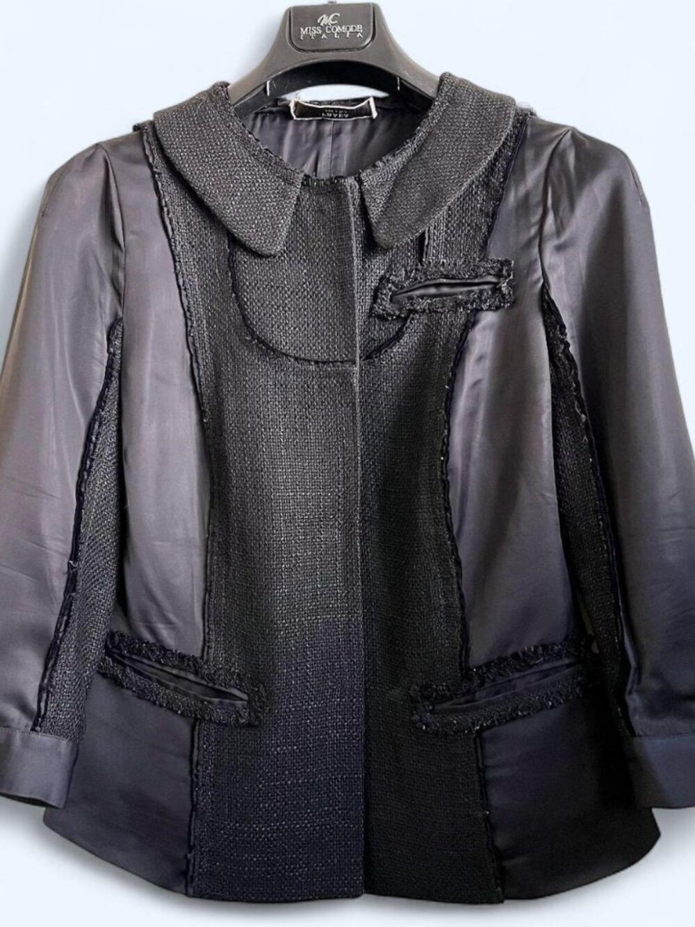 Prada black deconstructed mixed texture jacket size 42